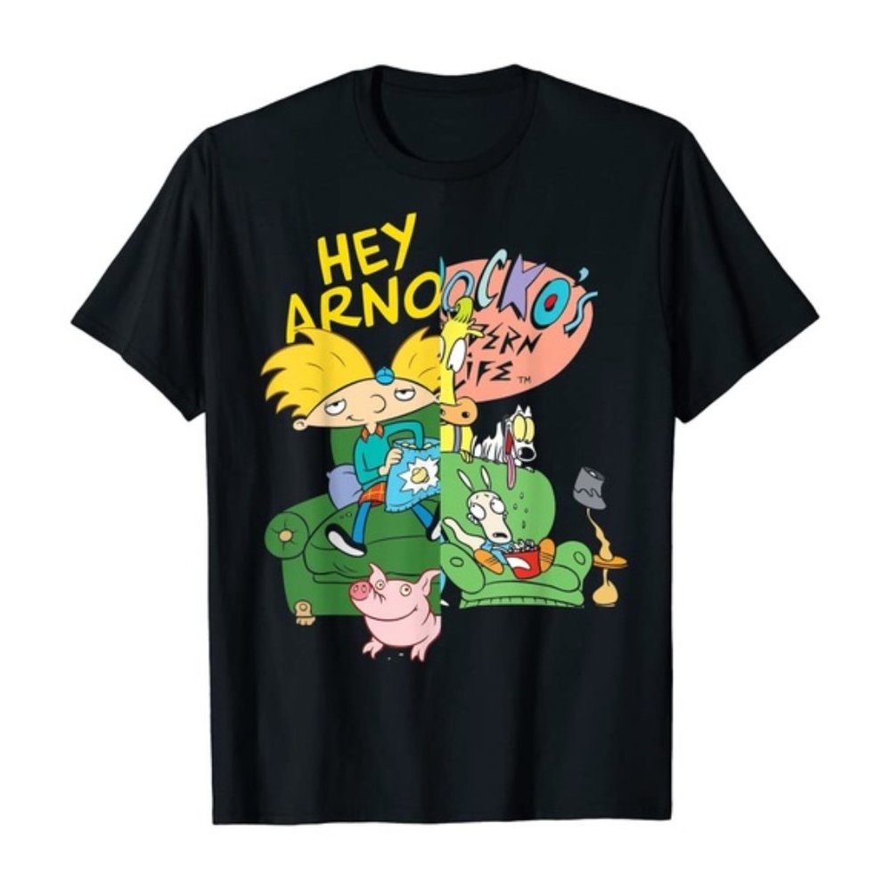 Nickelodeon | Hey Arnold! And Rocko's Modern Life Mashup Tee | Size Small